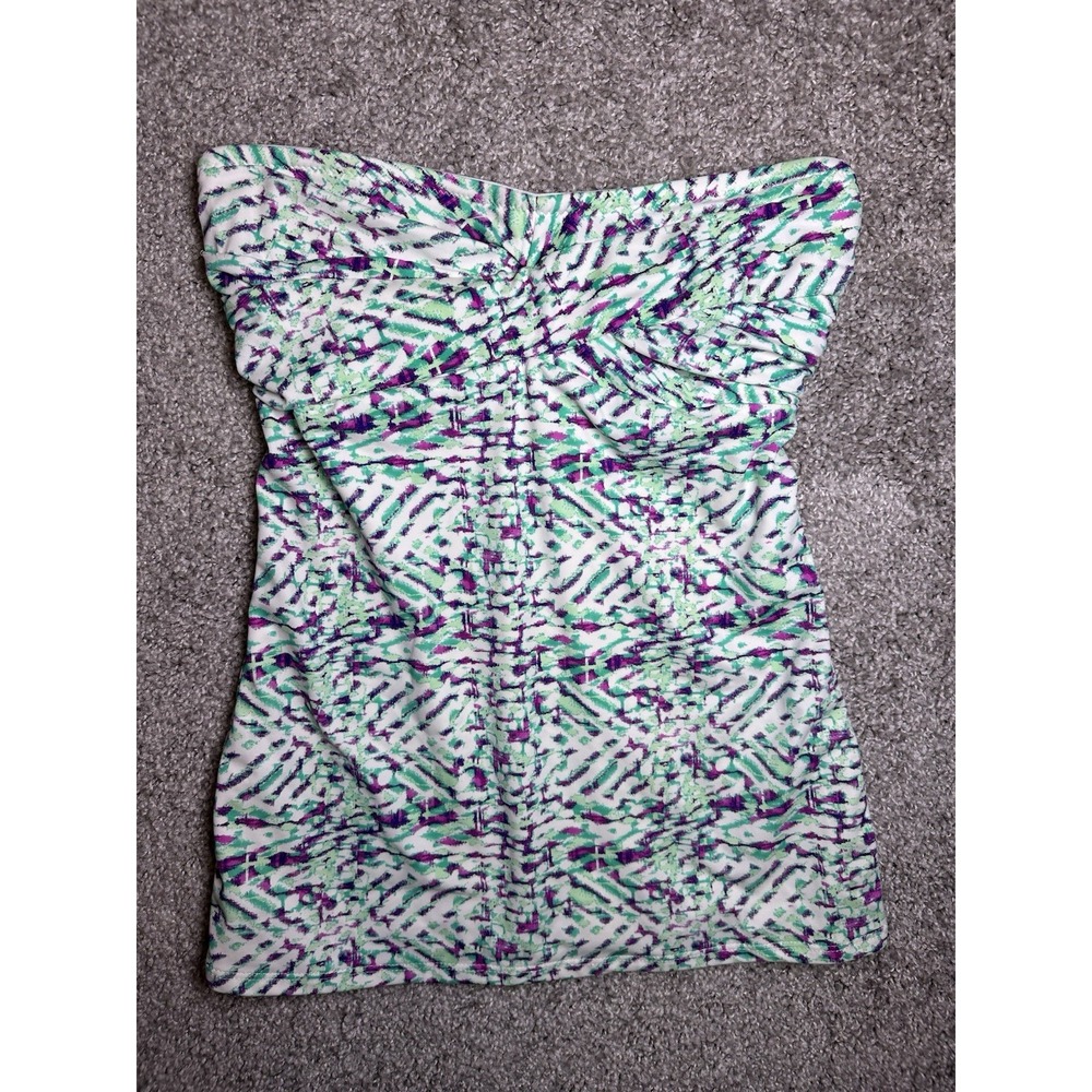 Shoshanna Occitan Ikat Tankini Top Sz 4 Twist Bandeau Green Purple